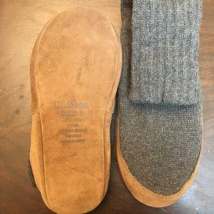 LL BEAN Wool Unisex Slipper Socks Charcoal Leather Sole Men’s 7-8 Women’s 9-10